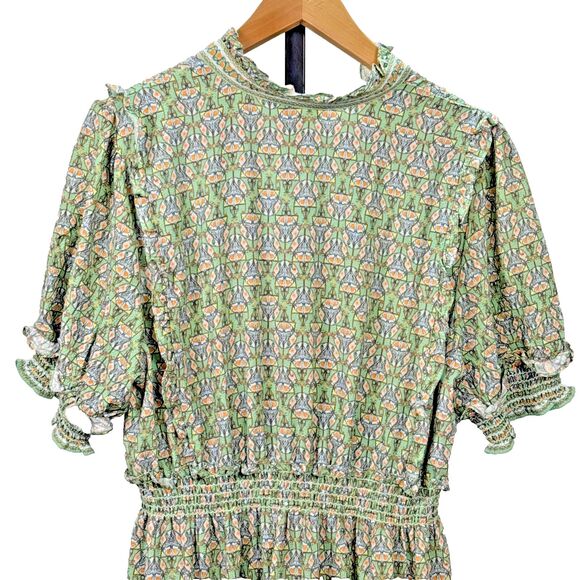 Max Studio Plus NWT Maxi Dress 1X Green Boho Floral Ruffle Milkmaid Cottagecore - Picture 6 of 9